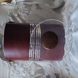 Extra Large Leather & Stainless Steel Stripe Ice Bucket - Height is 11"